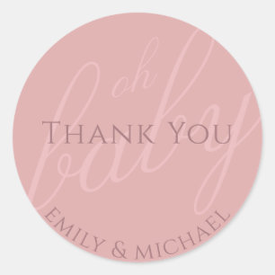 Dusky PinkThank You Baby Shower Modern Classic Round Sticker