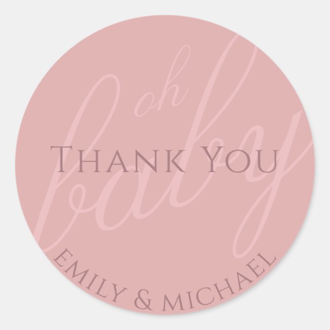 Dusky PinkThank You Baby Shower Modern Classic Round Sticker (Front)