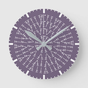 Dusky Purple Crochet Chart Background Round Clock