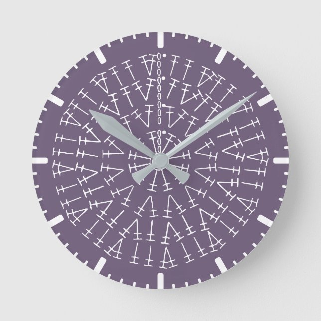 Dusky Purple Crochet Chart Background Round Clock (Front)