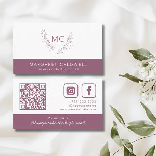 Dusky Purple Monogram Wreath Business Card