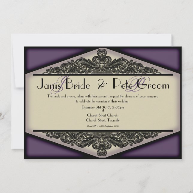 Dusky Purple Vintage-monogrammed, wedding invitati Invitation (Front)