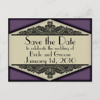 Dusky Purple Vintage, save the date postcard