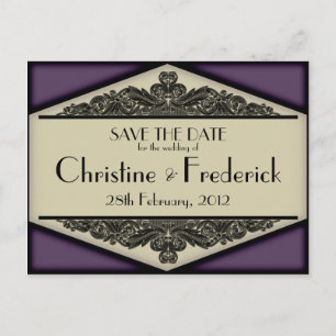 Dusky Purple Vintage, save the date postcard