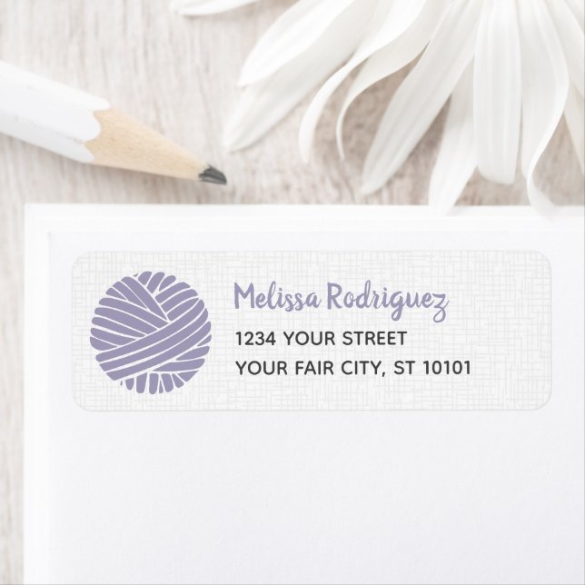 Dusky Purple Yarn Ball Return Address Labels (Insitu)