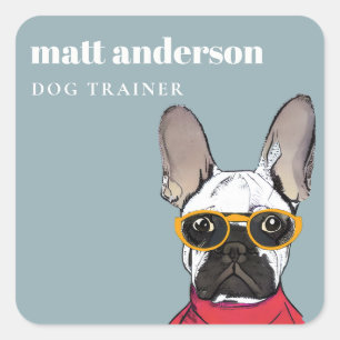 Dusky Retro Red Blue French Bulldog Dog Trainer Square Sticker