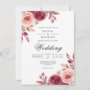 Dusky Rose Bloom Floral Wedding Invitation