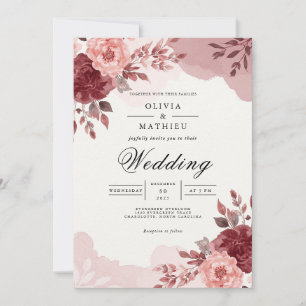 Dusky Rose Floral Wreath Wedding Invitation
