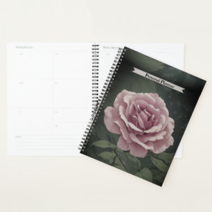 Dusky Rose Flower Vintage Green Journal Personal Planner