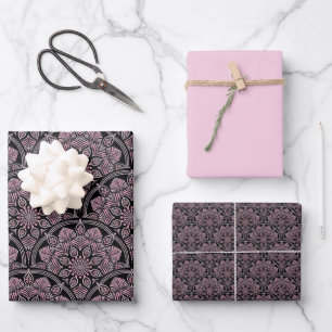 Dusky Rose Fronds Mandala Art Deco Scallops Wrapping Paper Sheet