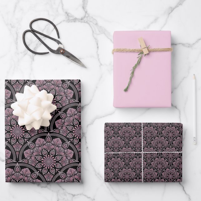 Dusky Rose Fronds Mandala Art Deco Scallops Wrapping Paper Sheet (Front)