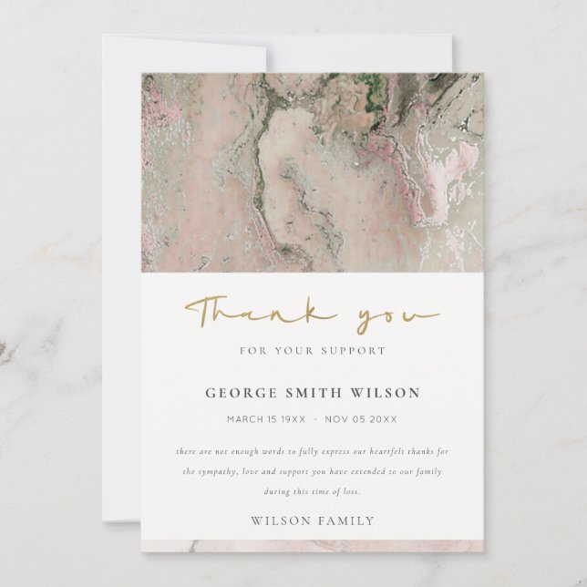 DUSKY ROSE GOLD PINK PEACH AGATE SYMPATHY MEMORIAL THANK YOU CARD (Front)