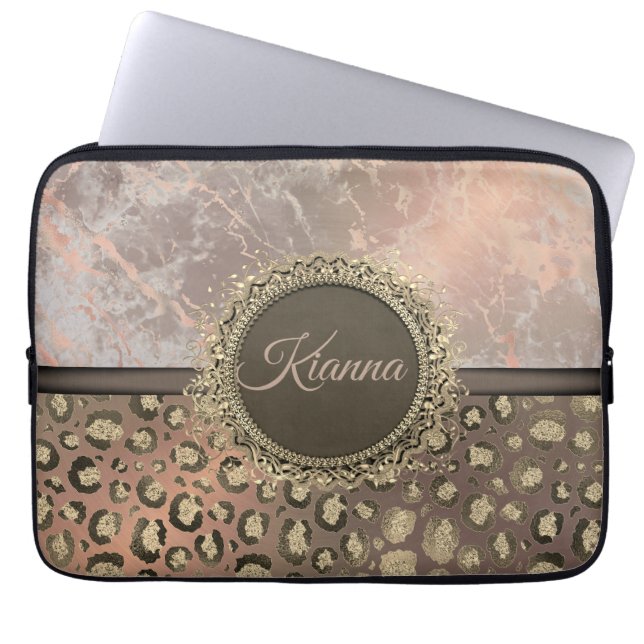 Dusky Rose Marble Glittery Leopard           Laptop Sleeve (Front)
