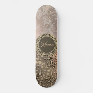 Dusky Rose Marble Glittery Leopard     Skateboard