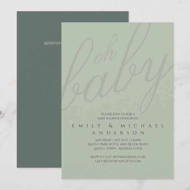 Dusky Sage Typography Baby Shower Gender Reveal Invitation (Front/Back)