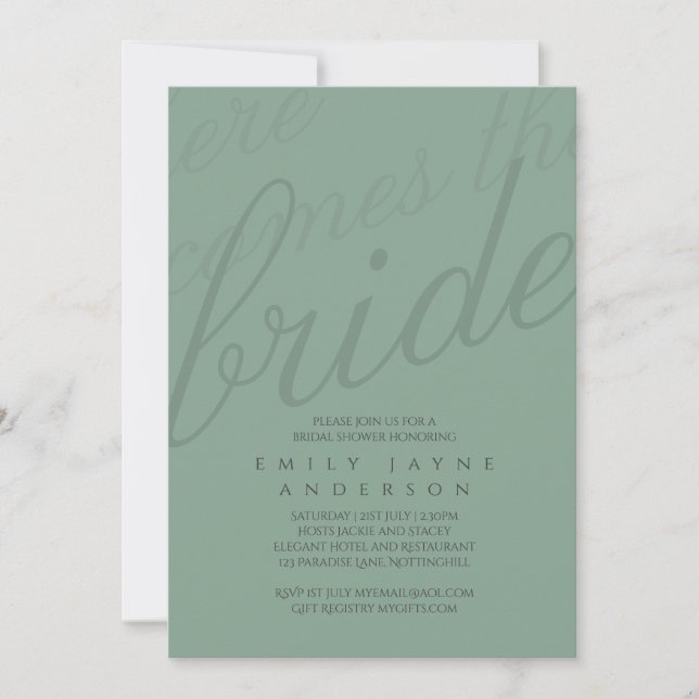 Dusky SageTypography Bridal Shower Modern Minimal Invitation (Front)