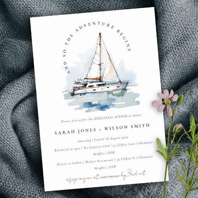 Dusky Sailboat Yacht Seascape Rehearsal Dinner Invitation (Creator Uploaded)