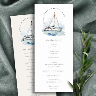Dusky Sailboat Yacht Seascape Wedding Program Invitation