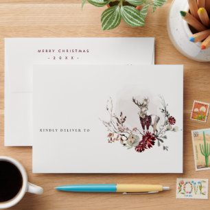 Dusky Stag Marsala Foliage Wreath Merry Christmas Envelope
