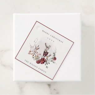 Dusky Stag Marsala Foliage Wreath Merry Christmas Favour Tags