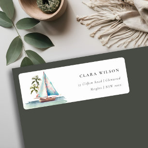 Dusky Teal Sailboat Palm Seascape Address