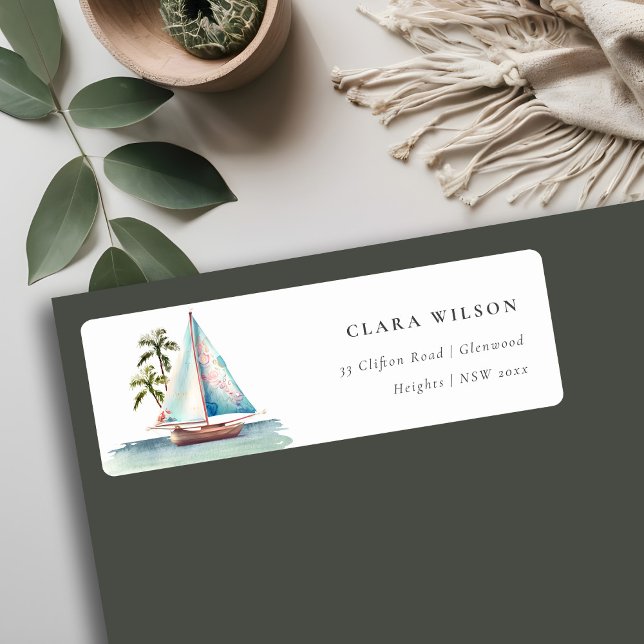 Dusky Teal Sailboat Palm Seascape Address (Creator Uploaded)