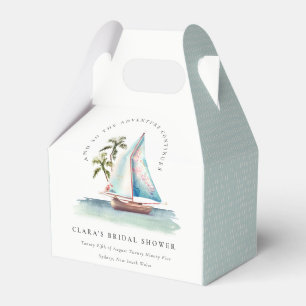 Dusky Teal Sailboat Palm Seascape Bridal Shower Favour Box