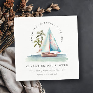 Dusky Teal Sailboat Palm Seascape Bridal Shower Napkin