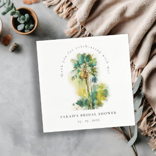 Dusky Tropical Watercolor Palm Trees Bridal Shower Napkin