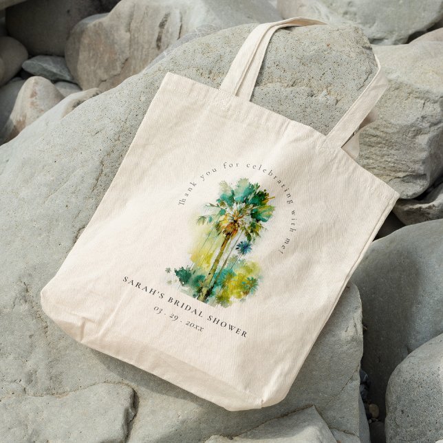 Dusky Tropical Watercolor Palm Trees Bridal Shower Tote Bag (Creator Uploaded)