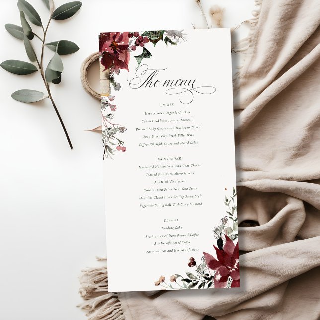 Dusky Warm Winter Festive Fauna Wedding Menu Card (Creator Uploaded)