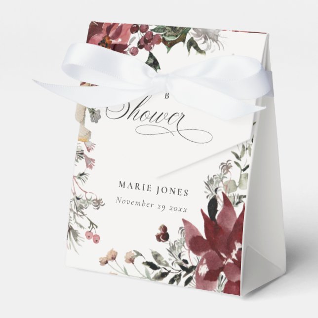 Dusky Warm Winter Festive Foliage Baby Shower Favour Box (Front Side)