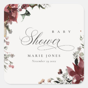 Dusky Warm Winter Festive Foliage Baby Shower Square Sticker