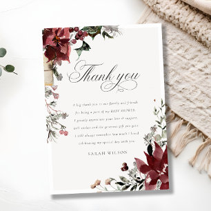 Dusky Warm Winter Festive Foliage Baby Shower Thank You Card