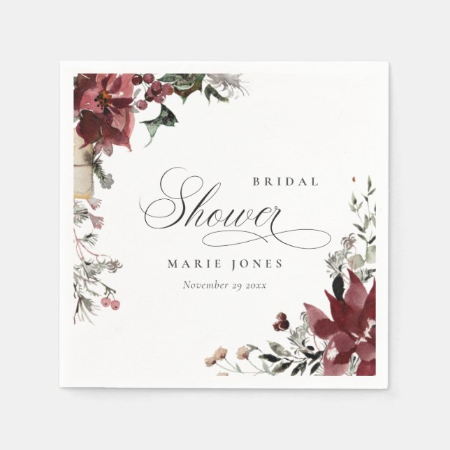 Dusky Warm Winter Festive Foliage Bridal Shower Napkin (Front)