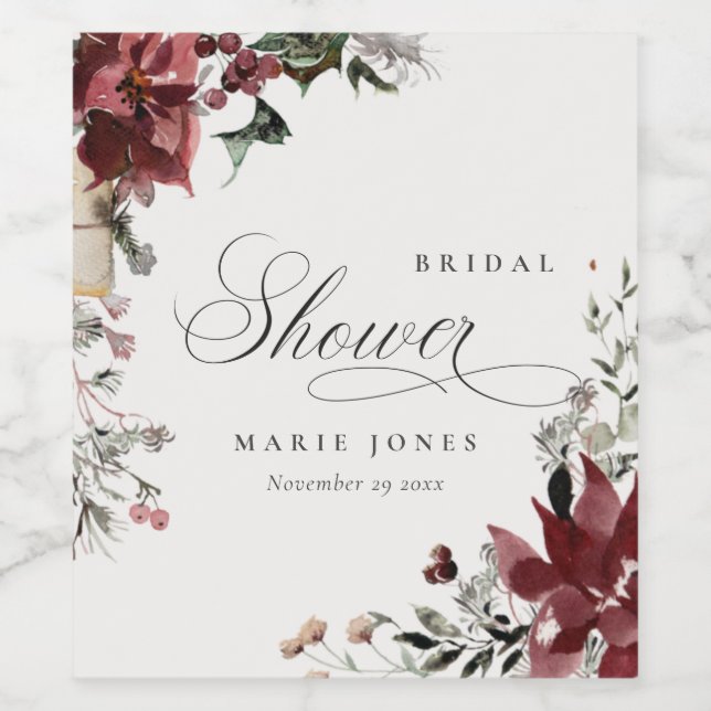 Dusky Warm Winter Festive Foliage Bridal Shower Wine Label (Single Label)