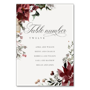 Dusky Warm Winter Festive Foliage Wedding Name Table Number