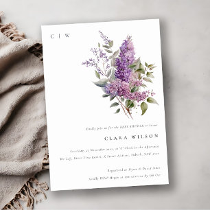 Dusky Watercolor Lilac Cottage Floral Baby Shower Invitation
