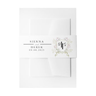 Dusky Wildflower Monogram Crest Wedding Invitation Belly Band