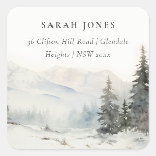 Dusky Winter Snow Mountain Landscape Address Square Sticker