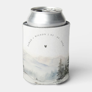 Dusky Winter Snow Mountain Landscape Wedding Can Cooler