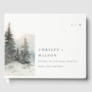 Dusky Winter Snow Mountain Landscape Wedding Guest Book