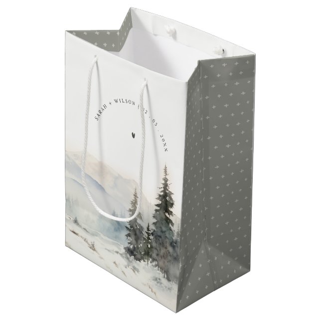 Dusky Winter Snow Mountain Landscape Wedding Medium Gift Bag (Front Angled)