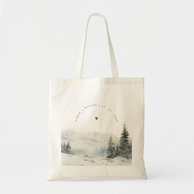 Dusky Winter Snow Mountain Landscape Wedding Tote Bag (Front)