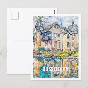 Dusseldorf Germany Famous Travel Place Watercolor Postcard