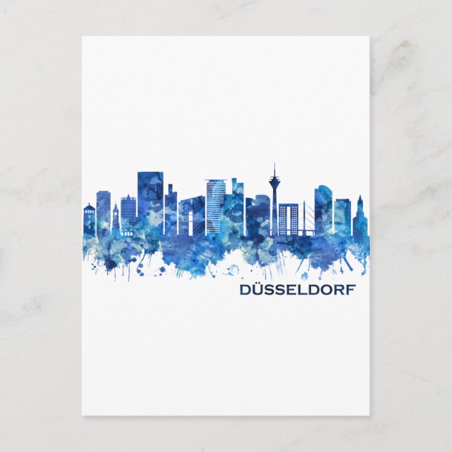 Dusseldorf Germany Skyline Blue Holiday Postcard (Front)