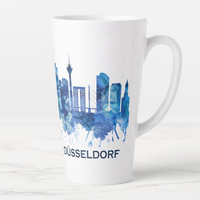 Dusseldorf Germany Skyline Blue Latte Mug (Right)