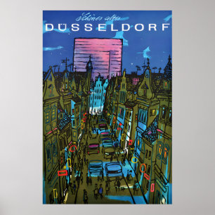 Düsseldorf Germany Travel Poster Vintage City Wall