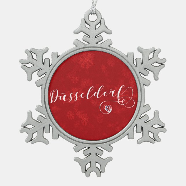 Düsseldorf Heart, Christmas Tree Ornament, Germany Snowflake Pewter Christmas Ornament (Front)