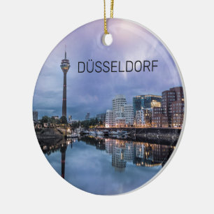 Dusseldorf Skyline Germany Holiday Sunset Souvenir Ceramic Tree Decoration